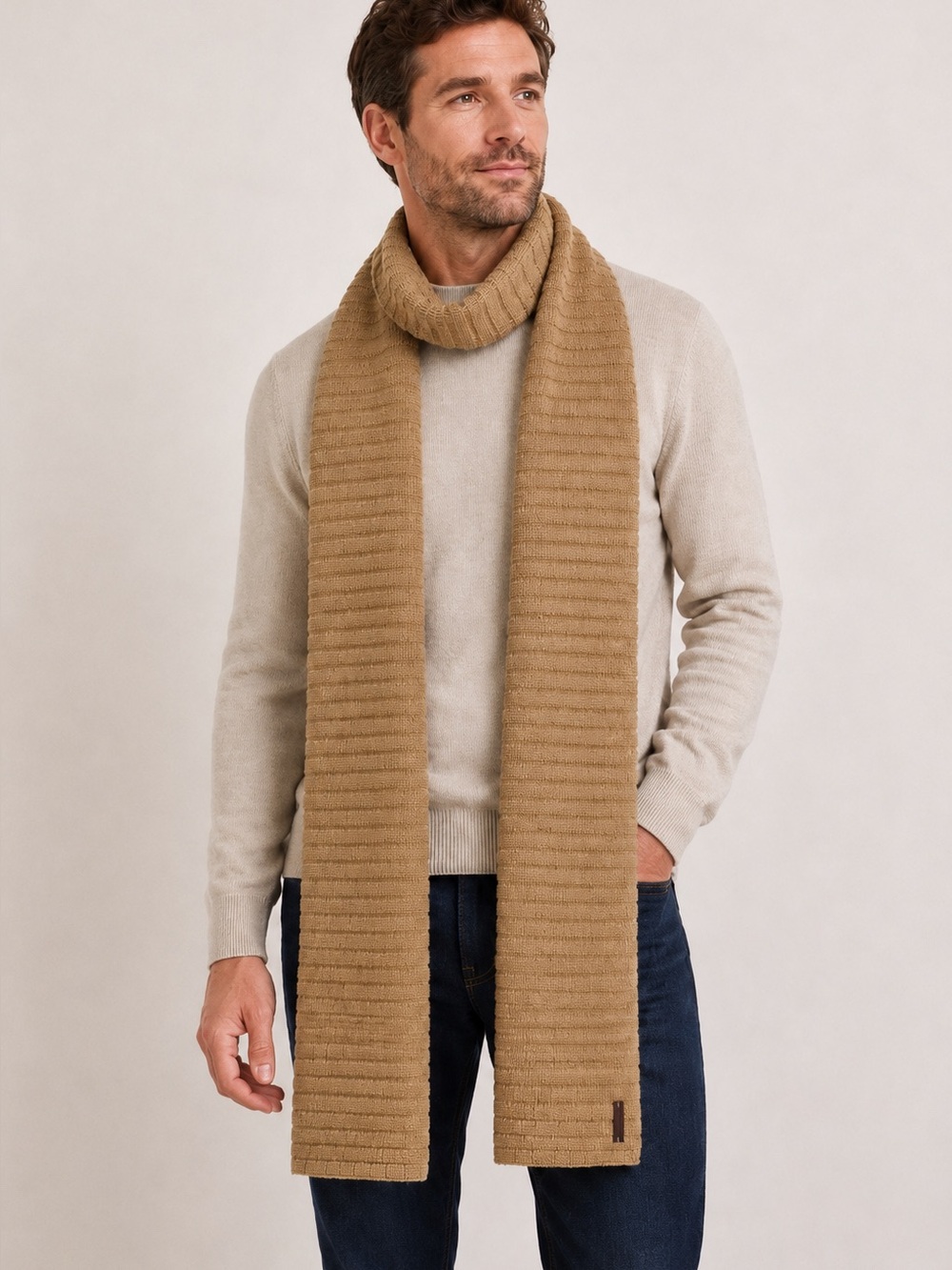 NWT Cole Haan Unisex Ottoman Rib Scarf Camel Tan 84" OS
